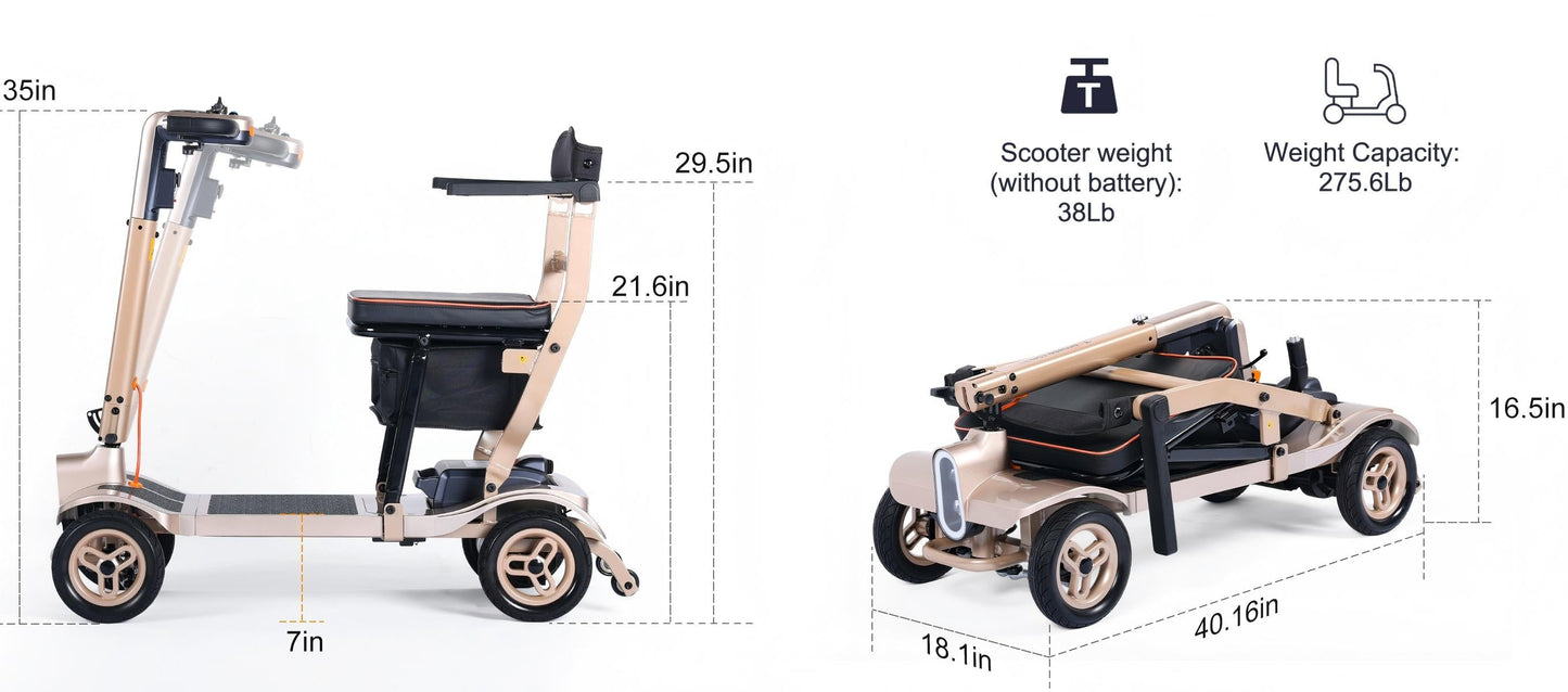 TopMate ES40 Foldable 4-Wheel Electric Portable Scooter, Compact Lightweight for Short-Distance Use