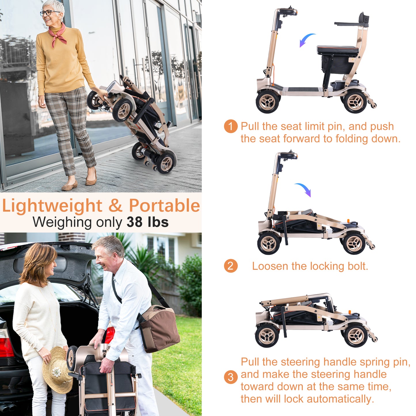 TopMate ES40 Lightweight Mobility Scooters 4 Wheel for Adults Airline Approved