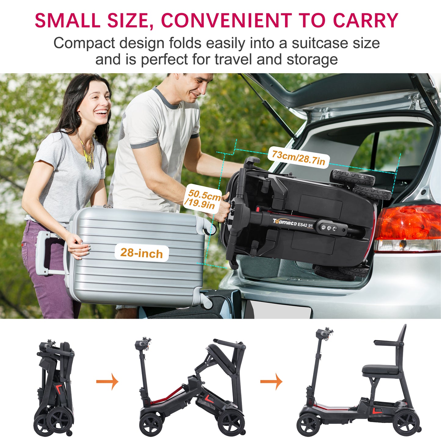 TopMate ES42 Travel Mobility Scooter 4 Wheel for Adult Ultra-Compact Lightweight
