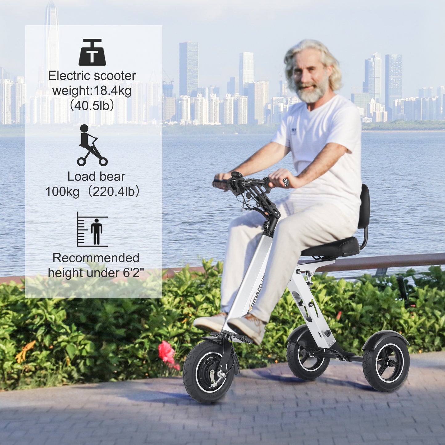 Powered Mobility Scooter 3 Wheel with Backrest Seat Lightweight Electric Scooter