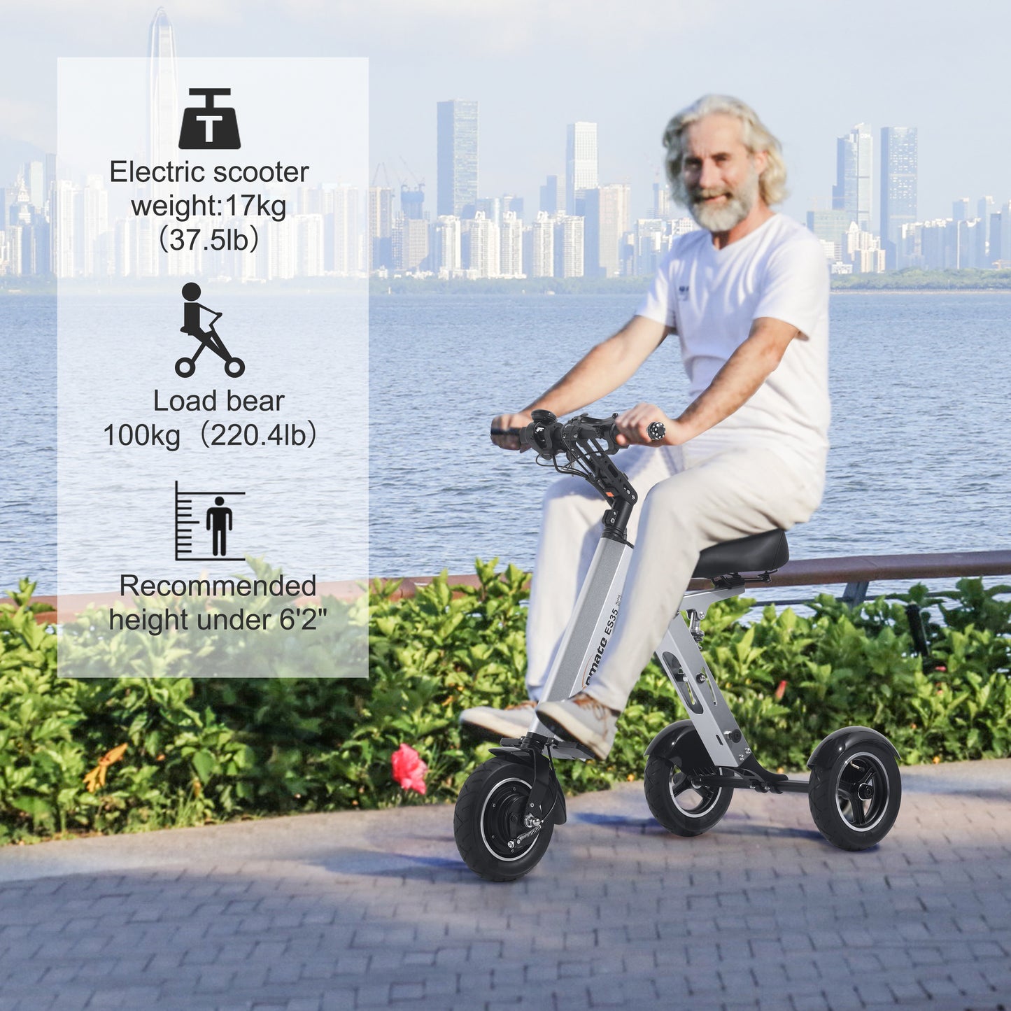 TpMate ES35 Powered Mobility Scooter 3 Wheels Foldable Trike for Adult Seniors