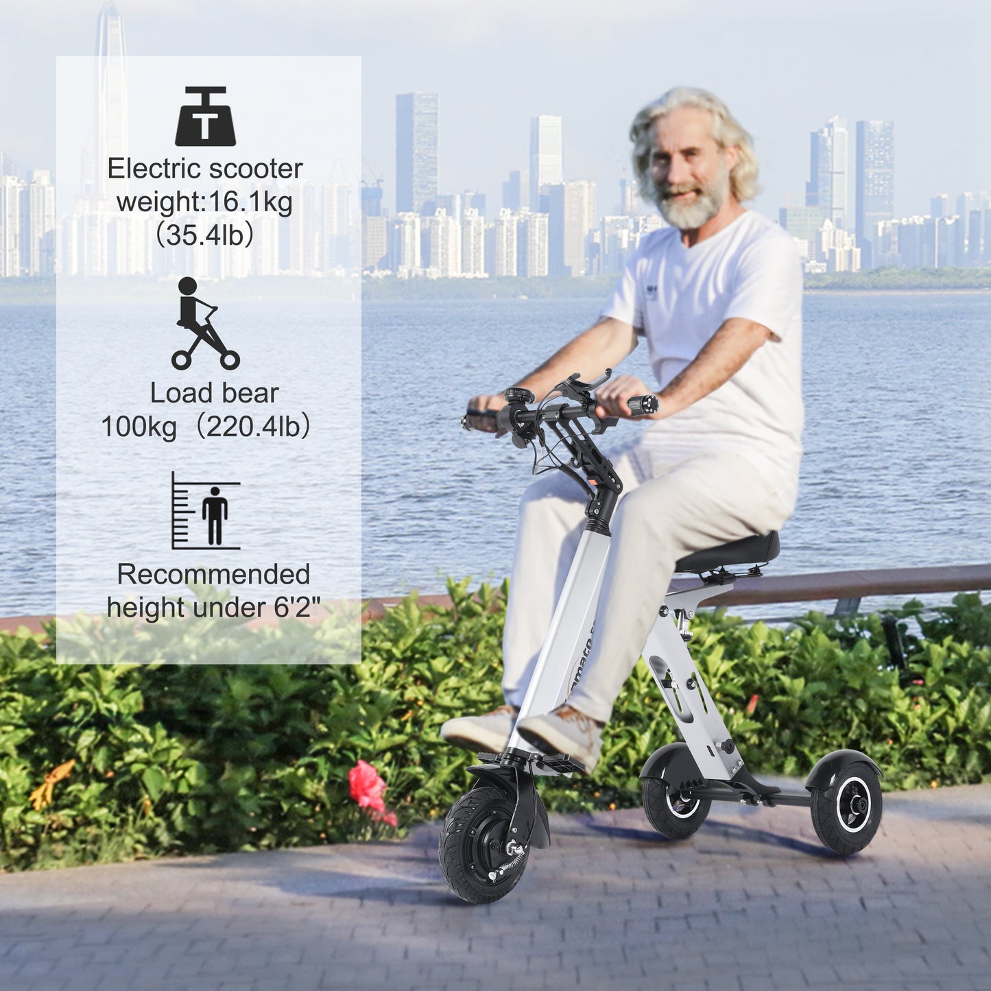 TpMate ES33 Folding Powered Mobility Scooter 3 wheel for Adult Removable Battery