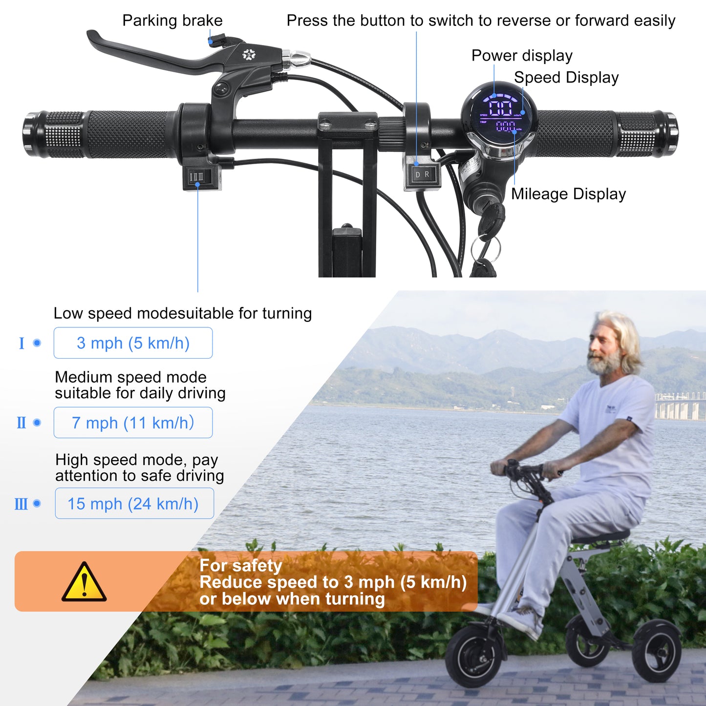 Topmate ES32 Electric Tricycle for Adult, Foldable 3 Wheel Mobility Scooter