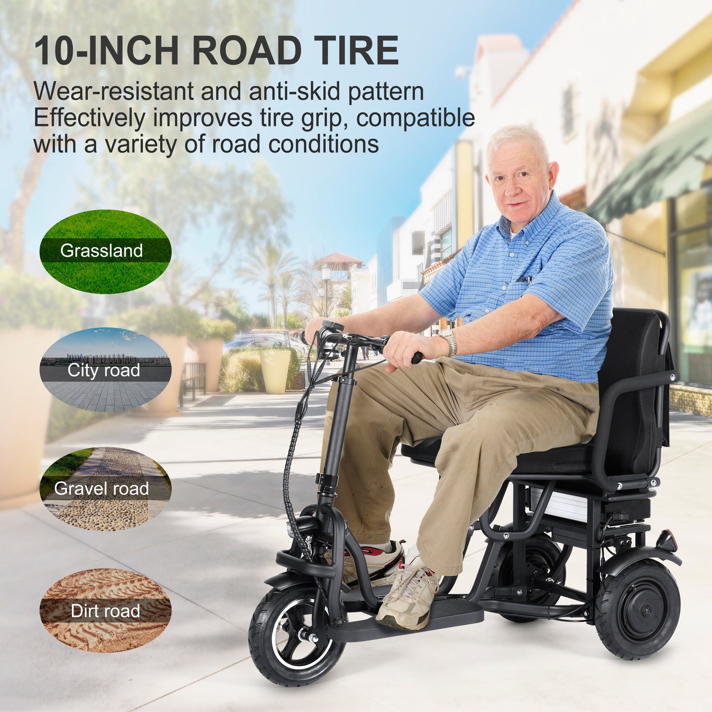 TopMate ES10 Electric Scooter 3 Wheel 350W Power Mobility Scooter for Adult Senior